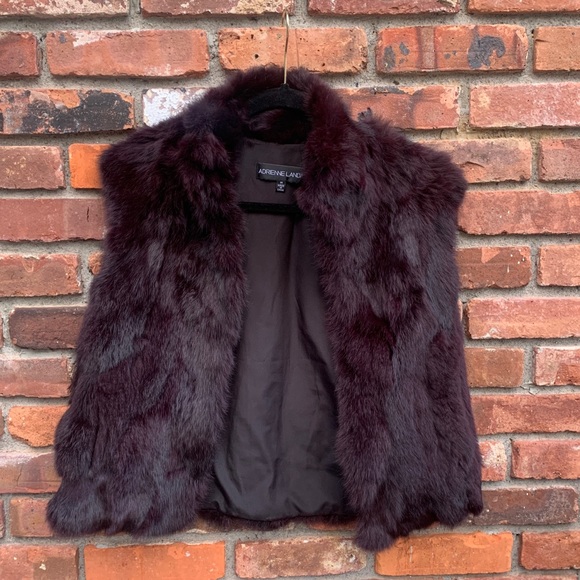Adrienne Landau slim rabbit fur vest M Merlot - Picture 6 of 11